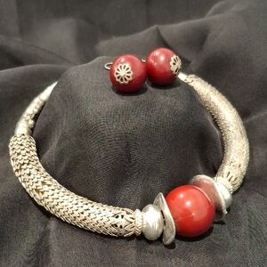 Elegant Silver and Red Jewelry Set